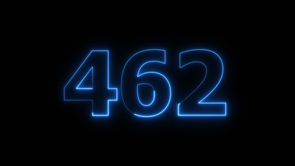 Abstract beautiful blue neon 462 number illustration background 4K. Glowing neon countdown number icon background.