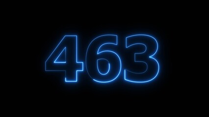 Abstract beautiful blue neon 463 number illustration background 4K. Glowing neon countdown number icon background.