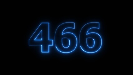 Abstract beautiful blue neon 466 number illustration background 4K. Glowing neon countdown number icon background.