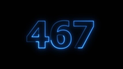 Abstract beautiful blue neon 467 number illustration background 4K. Glowing neon countdown number icon background.