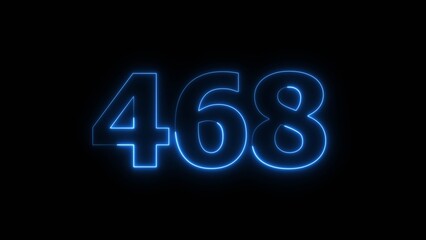 Abstract beautiful blue neon 468 number illustration background 4K. Glowing neon countdown number icon background.