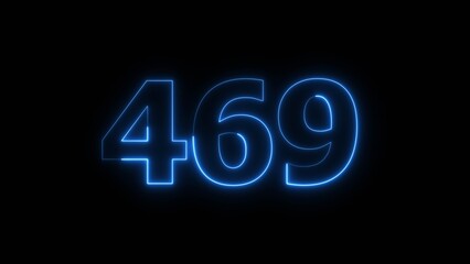 Abstract beautiful blue neon 469 number illustration background 4K. Glowing neon countdown number icon background.
