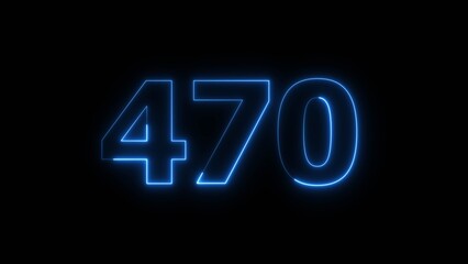 Abstract beautiful blue neon 470 number illustration background 4K. Glowing neon countdown number icon background.