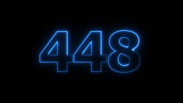 Abstract beautiful blue neon 448 number illustration background 4K. Glowing neon countdown number icon background.