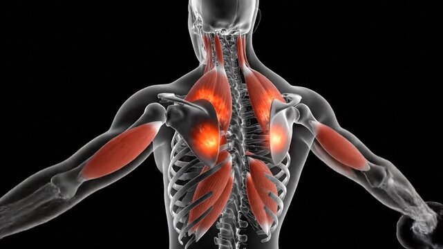 Human Anatomy: Muscular System, Back, Shoulders, and Pain Visualization