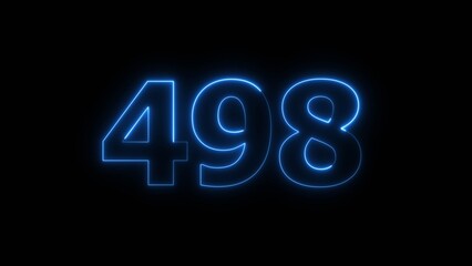 Abstract beautiful blue neon 498 number illustration background 4K. Glowing neon countdown number icon background.