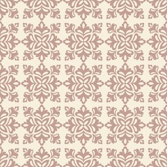 seamless vintage floral pattern with elegant brown ornamental motifs on a light background. The symmetrical design creates a classic and sophisticated look, perfect for wallpaper, fabric 