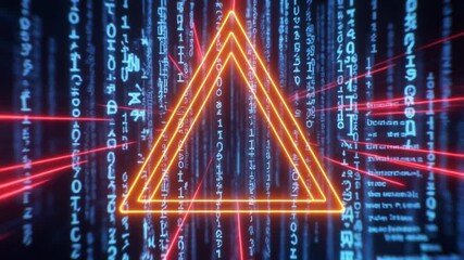 Digital Warning Triangle – Glowing Orange Symbol with Binary Code and Futuristic Cyber Effects 4k video - Powered by Adobe