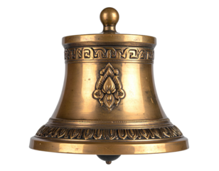 Handcrafted Copper Temple Bell with Detailed Engravings, isolated on a transparent background, PNG