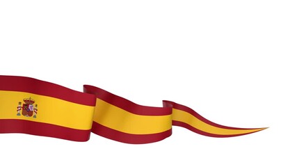 Waving Spain Flag Ribbon on White Background with Alpha
