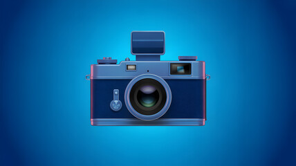 Stylish illustration of a vintage camera in shades of blue on blue backdrop