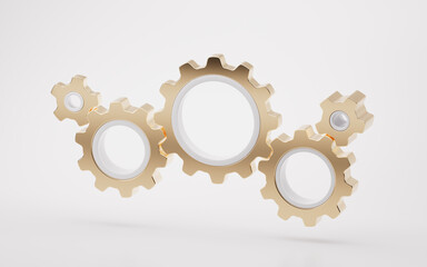 Mechanical golden gears with industry technology, 3d rendering.