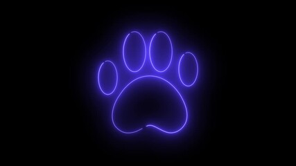 A neon light effect animation of a pet paw print icon