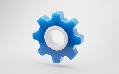 Mechanical gears with blue glass material, 3d rendering.