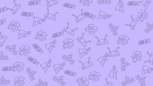 Seamless Pattern of Game Console and Accessories on Light Purple Background.