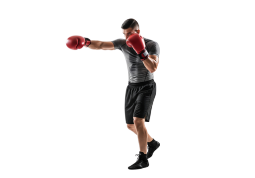 Boxer Posing in Attack Position Symbolizing Strength and Determination transparent png