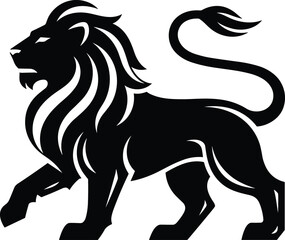 Majestic lion silhouette logo design, powerful wild animal vector art, king of jungle illustration, bold branding icon for business use