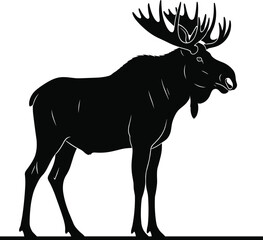 Majestic moose silhouette, wildlife animal vector, nature outdoors symbol, large antlers graphic, forest animal design, strong wild mammal icon