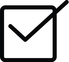 Minimalist black line art icon of a checkmark inside a checkbox, symbolizing done, approved, or correct choice