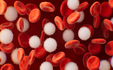 Red blood cells with biological and medical concept, 3d rendering.