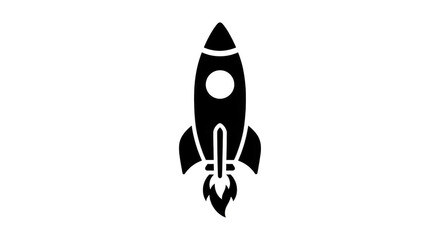 Minimalist White Outline Rocket Illustration On Black Background