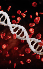 Red blood cells and biological DNA with medical concept, 3d rendering.