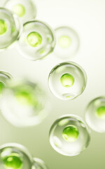 Transparent green cell bubbles background, 3d rendering.