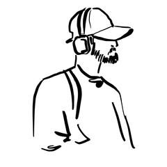 a young stylish man in a baseball hat and earphones vector art