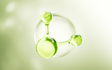 Transparent green molecules background, 3d rendering.