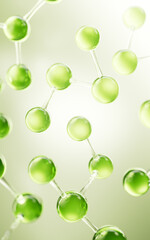 Transparent green molecules background, 3d rendering.