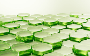Transparent green hexagonal honeycomb structure background, 3d rendering.