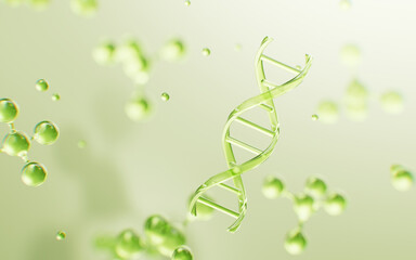 Transparent green molecules background, 3d rendering.