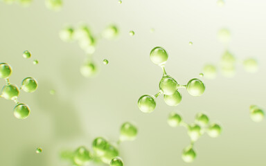 Transparent green molecules background, 3d rendering.