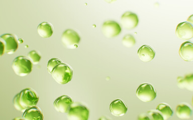 Transparent green liquid bubbles background, 3d rendering.