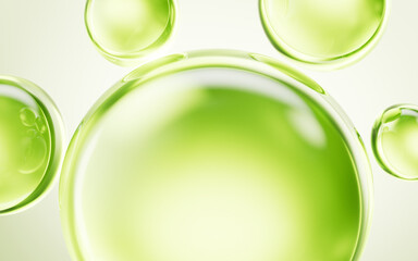 Transparent green liquid bubbles background, 3d rendering.