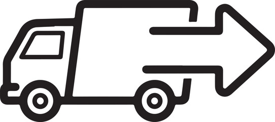 Obraz premium Vector art of delivery truck icon a simple black and white illustration of a delivery truck with an arrow pointing to the right, symbolizing fast and efficient shipping outline icon on