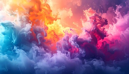 A vibrant abstract composition of blended inks in a spectrum of hues, swirling, and creating a cloud-like formation with gradients