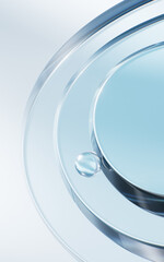 Transparent blue glass geometries background, 3d rendering.