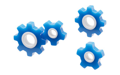 Mechanical gears with blue glass material, 3d rendering.