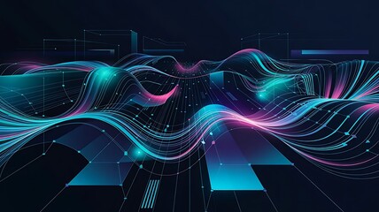 Data Visualization with Charts, Graphs, and Glowing Data Lines on Dark Background, Modern Professional Digital Design