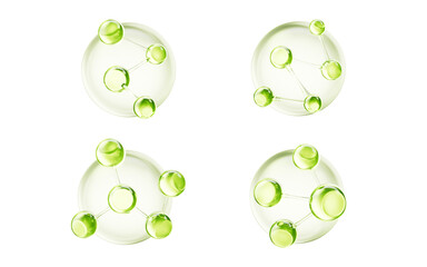 Transparent green molecule bubbles, 3d rendering.