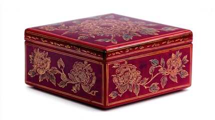 Ming lacquered mirror box isolated on white background