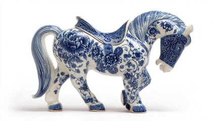 Fototapeta premium Ming porcelain horse figurine isolated on white background