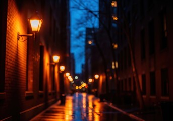 Fototapeta premium Rainy Alleyway at Night with Street Lights