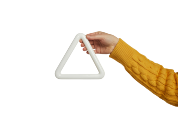 white triangle in hand on white background