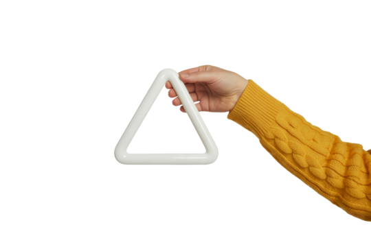 white triangle in hand on white background