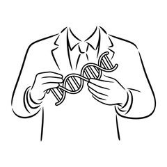 Scientist holding a dna helix model in a lab coat