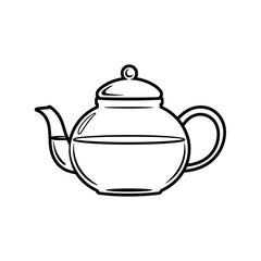 Simple line drawing of a glass teapot with tea