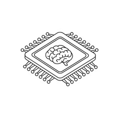 Stylized brain on a computer microchip icon
