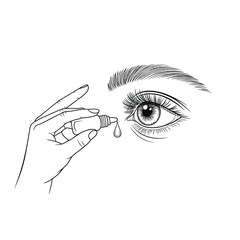 Close up of a hand applying eye drops to a human eye